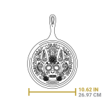 10.5 Inch Seasoned Cast Iron Xolo Sugar Skull Griddle with Deluxe Handle Holder